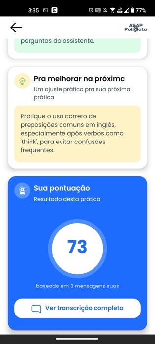 Pontuação da prática avaliada pela IA